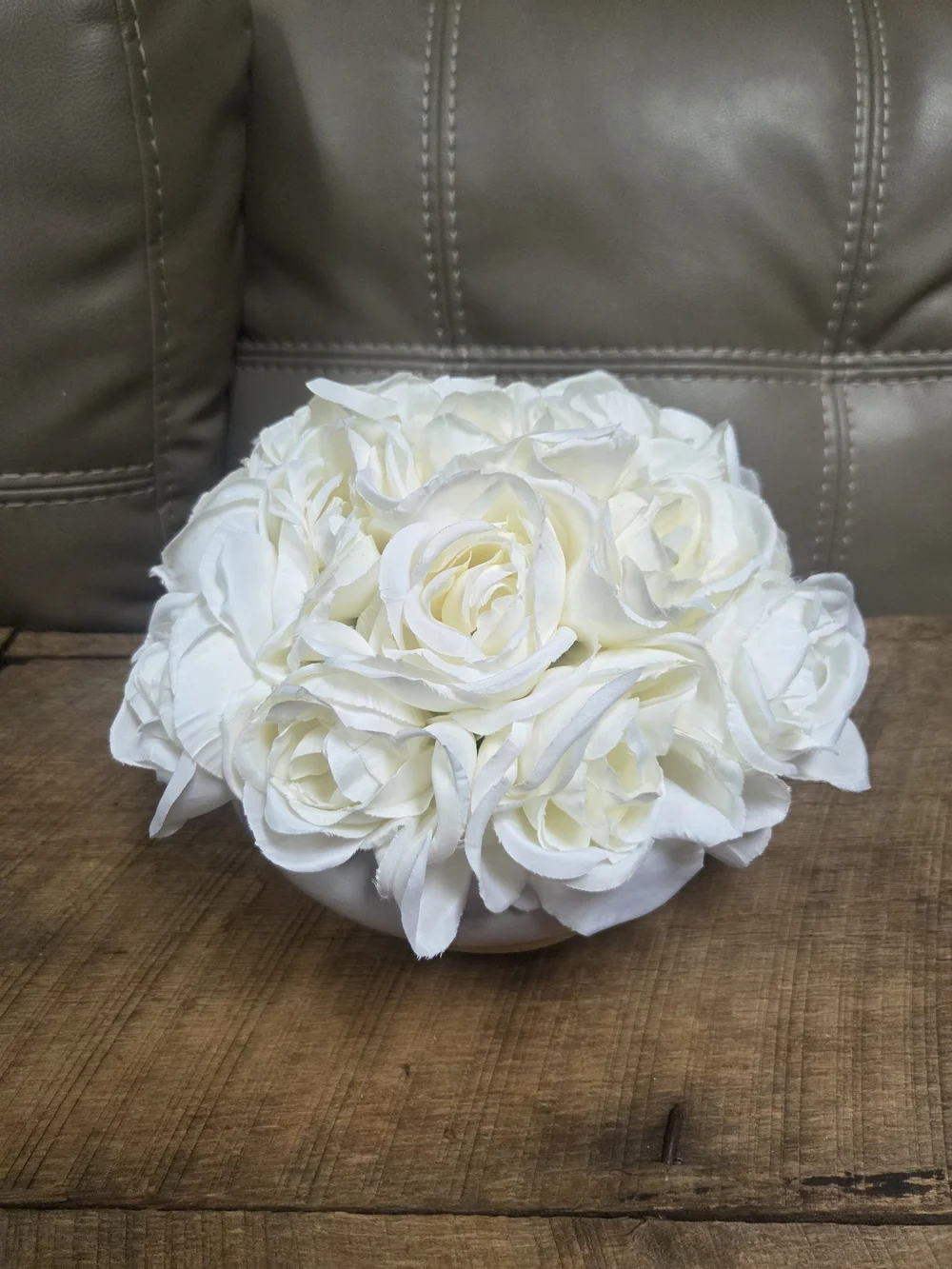 Elegant White Artificial Rose Centerpiece Bowl